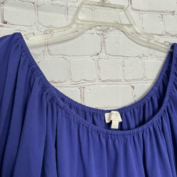 Umgee Wms Large Purple Off Shoulder Mini Dress Embroidered Flowers Boho Peasant - Picture 4 of 11